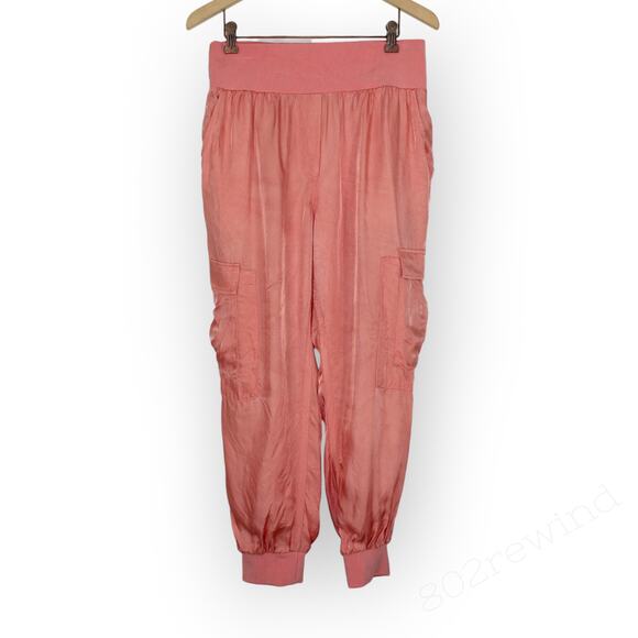 CinqASept Giles Pant Cargo Jogger Cupro PeachyPinkCoralPoppy Crop MidRise - Picture 8 of 9